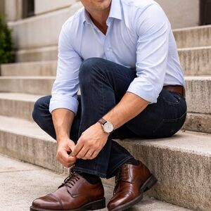 Hunters Bay Men’s Brown Leather Oxford Shoes Size 9 Cap Toe Lug Sole 90s